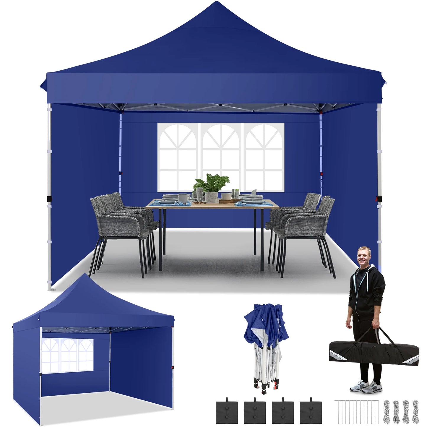 10x10ft Garden Gazebo Pop Up Canopy Tent w/3 Sidewalls