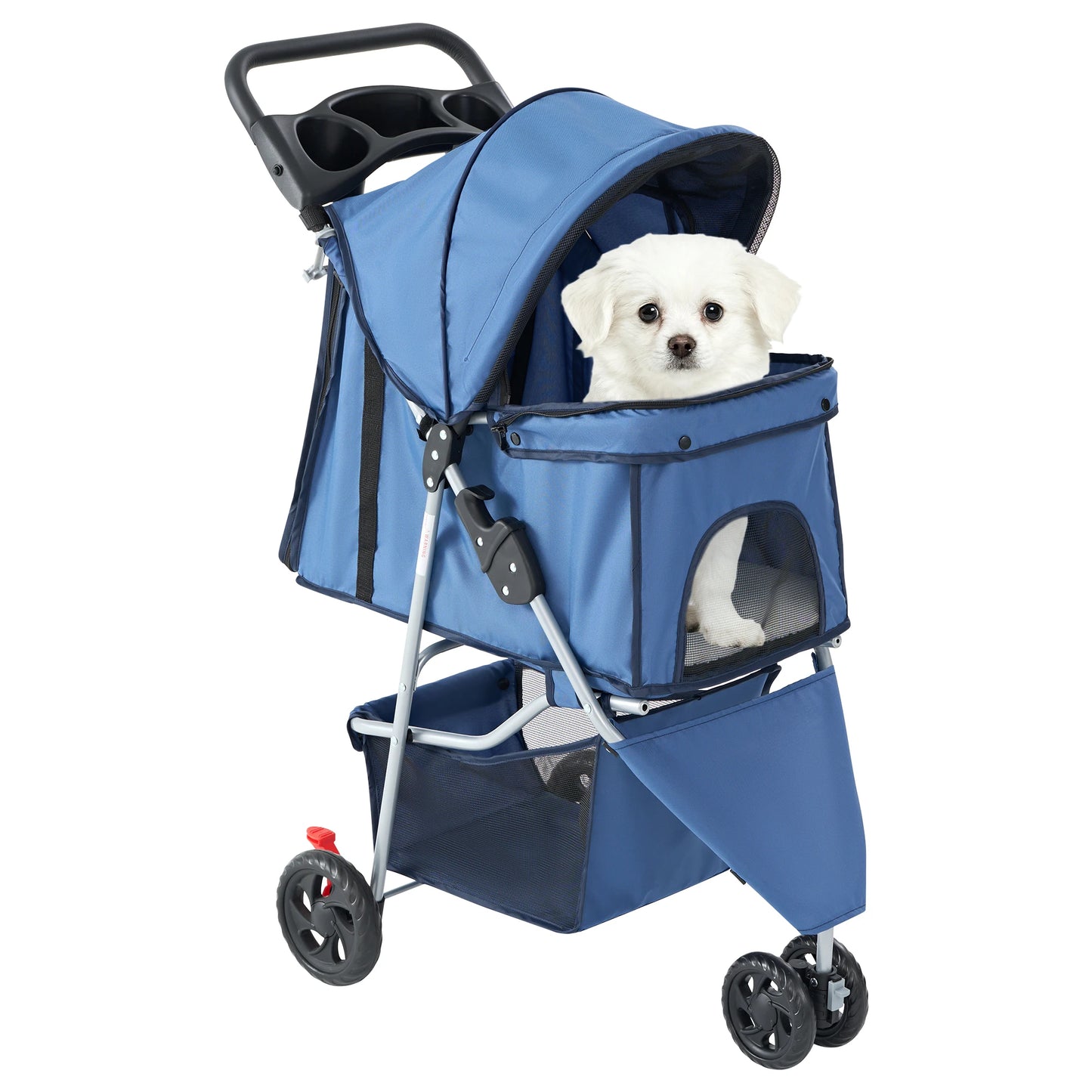 3 Wheel Foldable Pet Stroller for Small Dogs & Cats, Mesh Windows