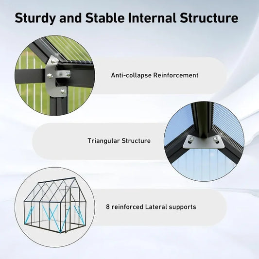 Small Polycarbonate Walk-in Greenhouse w/Vented Roof & Windproof Aluminum Frame