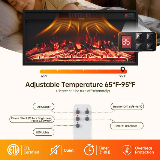 Farmhouse Fireplace TV Stand for up to 80 Inch TV, 70" Entertainment Center with Electric Fireplace & LED Strip,, Customized