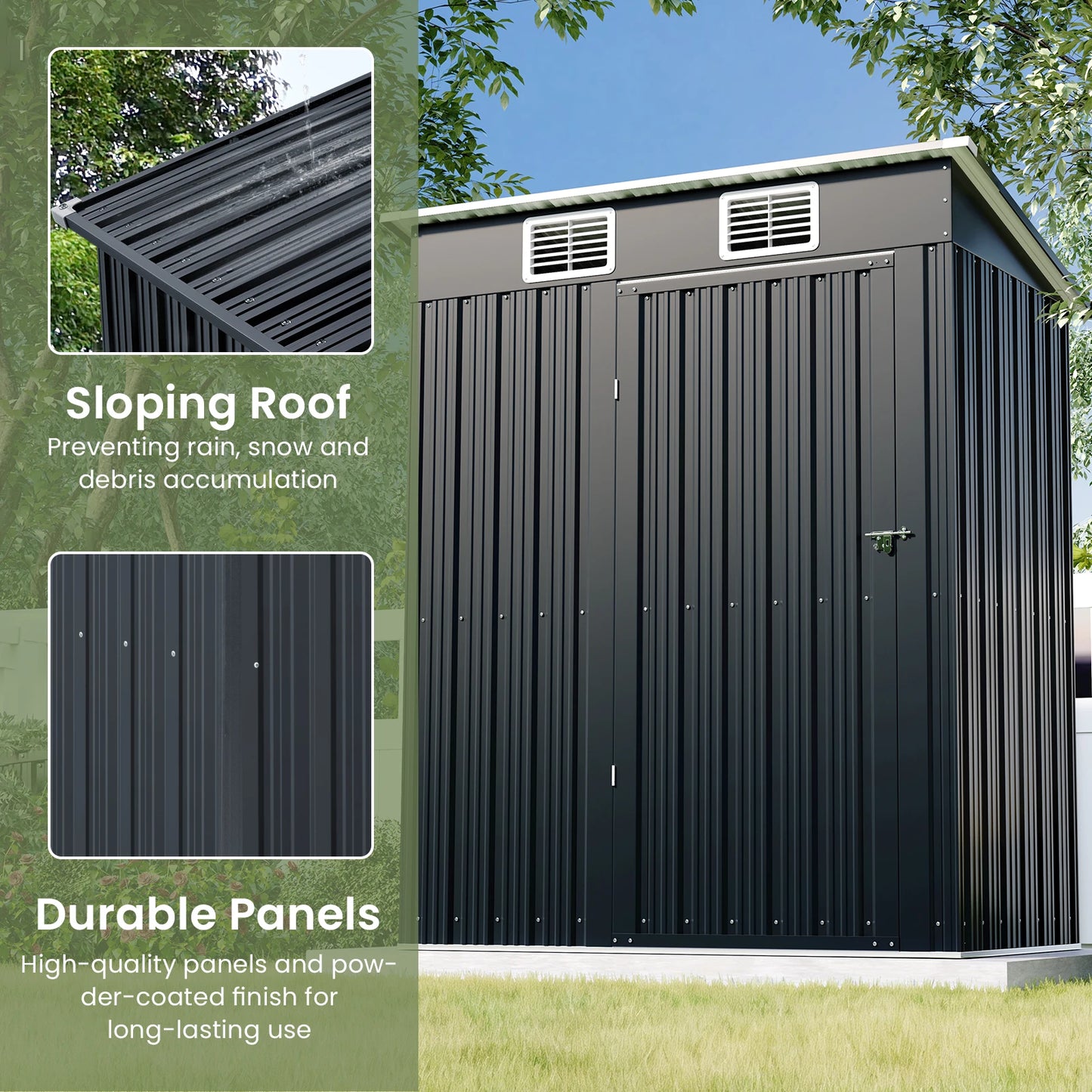 5x3 FT Metal Storage Shed w/Lockable Door, Anti-Corrosion, Sloping Roof