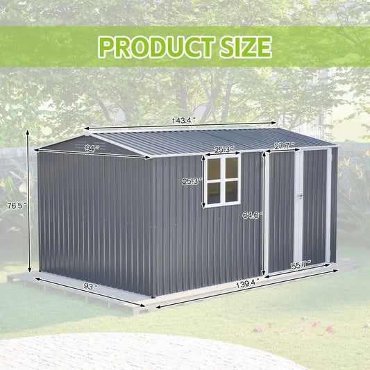 XL Heavy-Duty Steel Storage Shed w/Window & Hinged Door