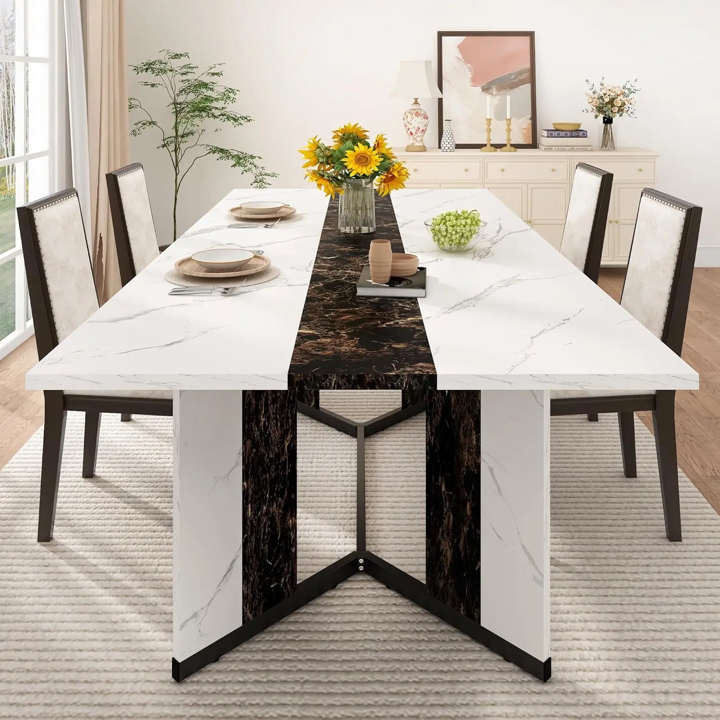 Modern Rectangular Dining Table W/Waterproof Wood Tabletop