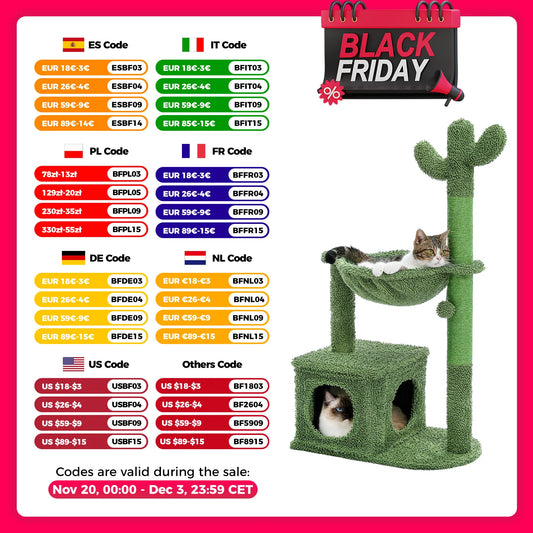 Small Cactus Cat Tree with Condo, Hammock & Dangling Ball