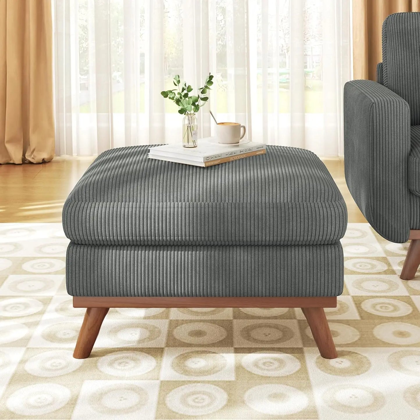 3-Seat Corduroy L-Shape Modular Sofa with Movable Ottoman,