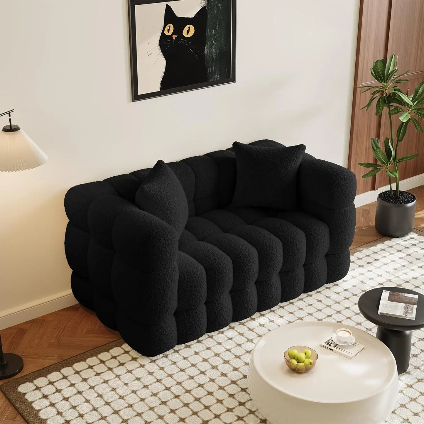 Comfy Modern Tufted Upholstered Sherpa Loveseat