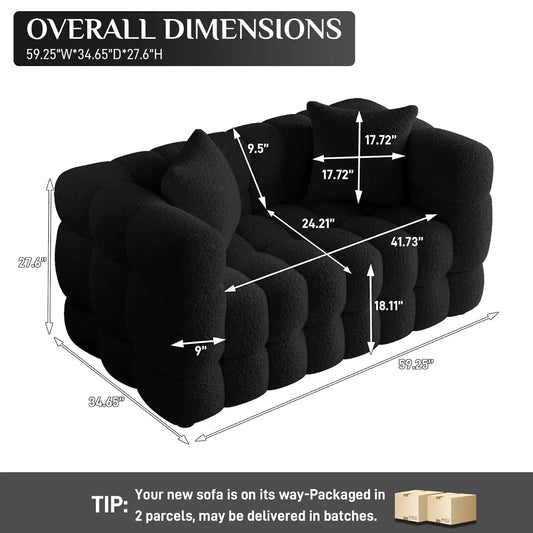 Comfy Modern Tufted Upholstered Sherpa Loveseat