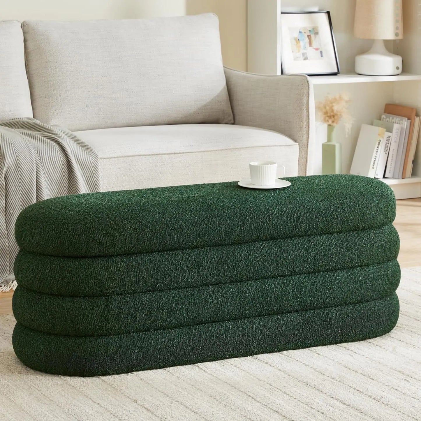 Upholstered Modern Oval Storage Ottoman Bench