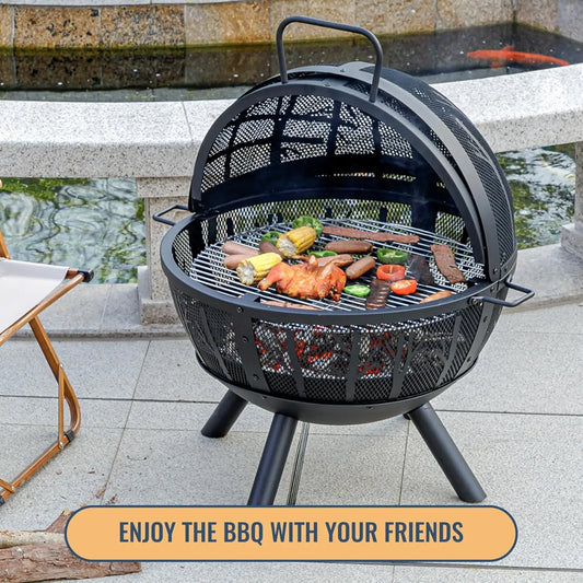 Wood Burning Fire Pit With BBQ Grill