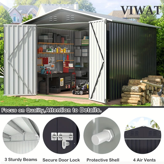 6x8/8x8FT Outdoor Metal Storage Shed w/Updated Frame Structure