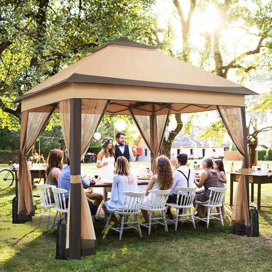 Outdoor Gazebo Canopy with 4 Detachable Mosquito Nets,