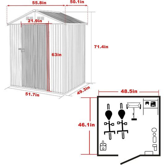 4 x 4 FT Galvanized Metal Garden Tool Shed