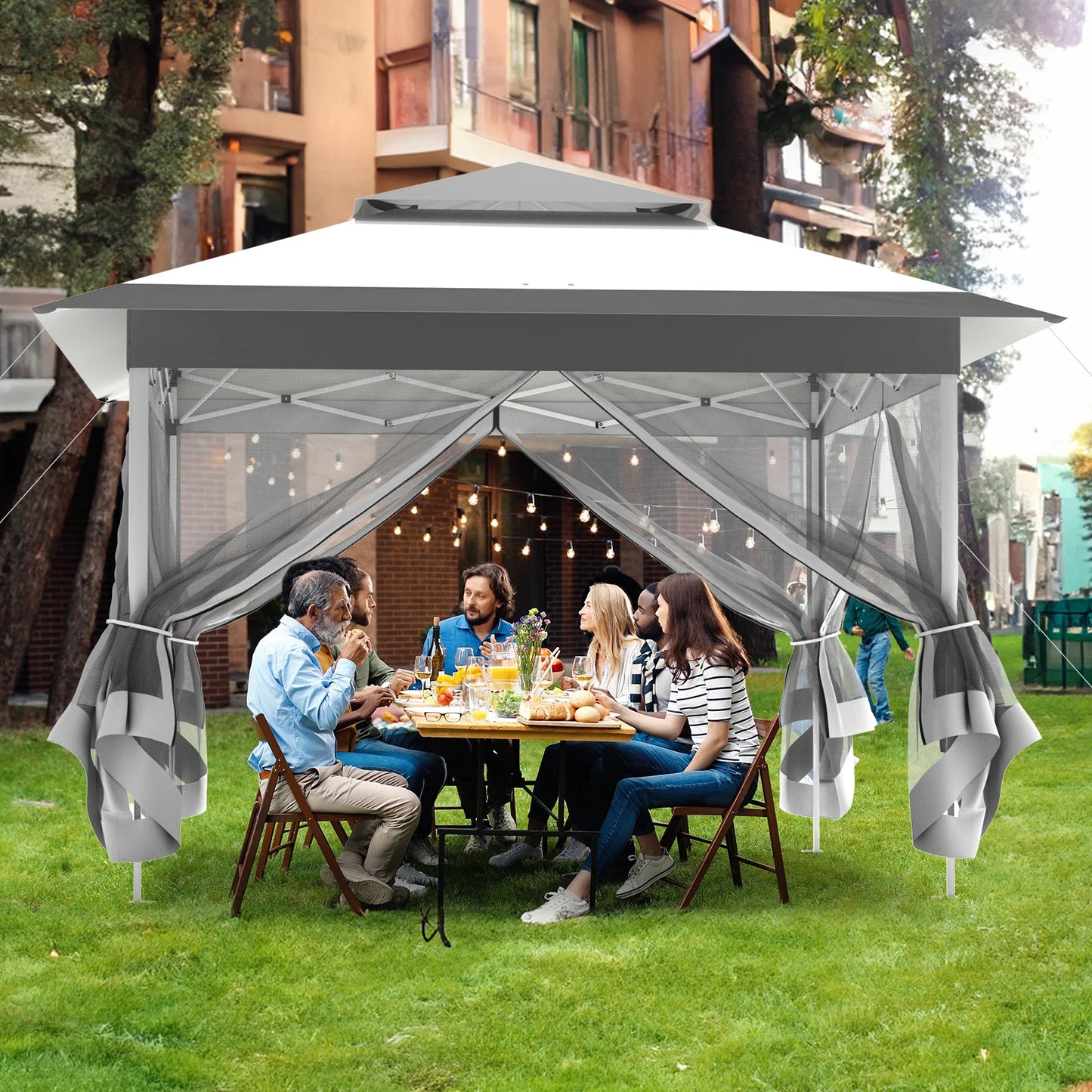 Outdoor Gazebo Canopy with 4 Detachable Mosquito Nets,