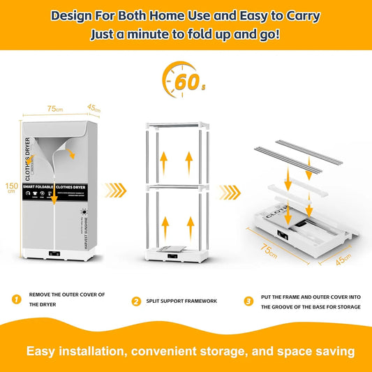 Portable Foldable Clothes Dryer w/Timer, Large Capacity