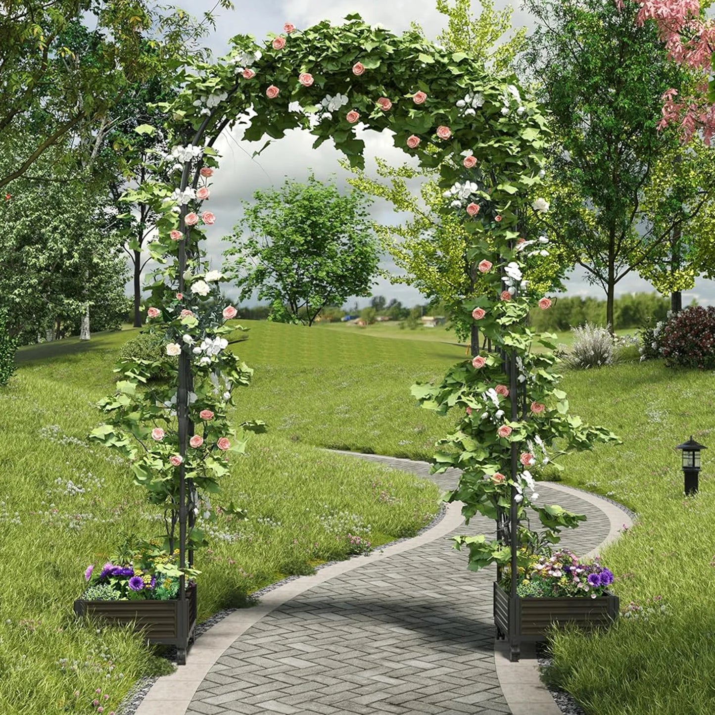 Raised Garden Bed w/Trellis Arch & Wide Raised Planter Box