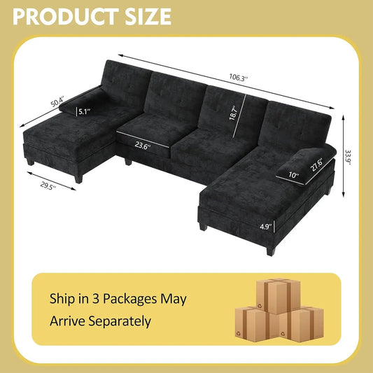Convertible U-Shaped Sofa Couch with Double Chaise