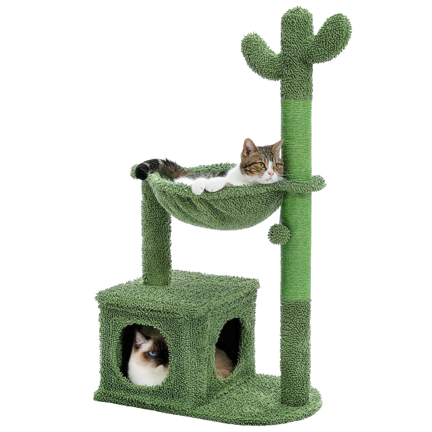 Small Cactus Cat Tree with Condo, Hammock & Dangling Ball