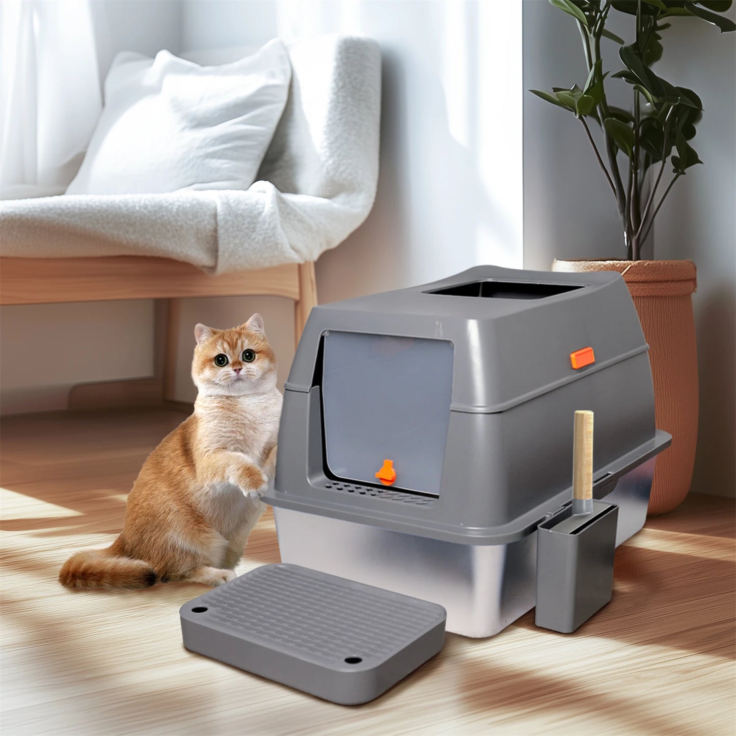 Extra Large Enclosed Stainless Steel Litter Box