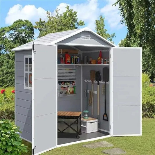 Outdoor Resin Storage Shed, 5 x 4 FT w/Floor and Lockable Door