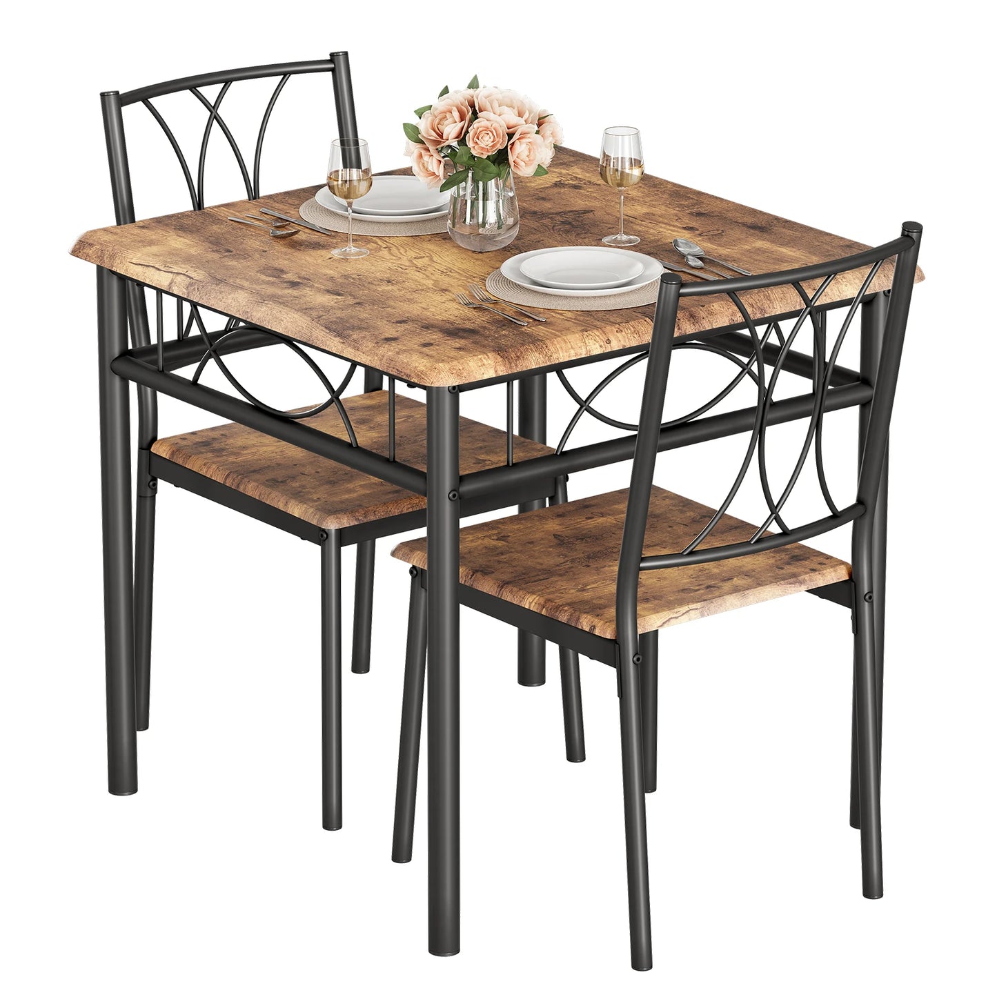 Table with Metal & Wood Chairs for 2