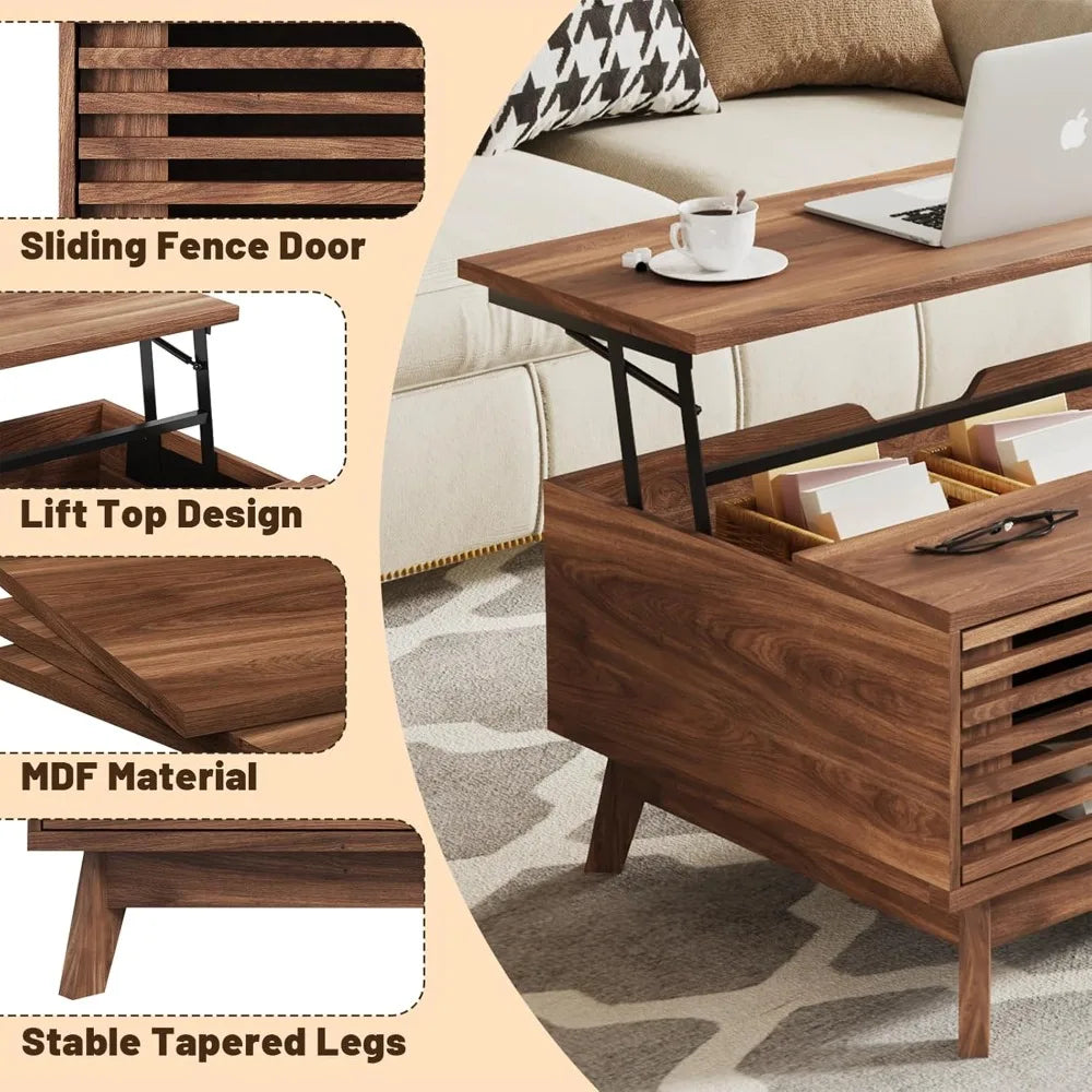 Modern Mid Century Design Lift Top Coffee Table With Walnut Finish