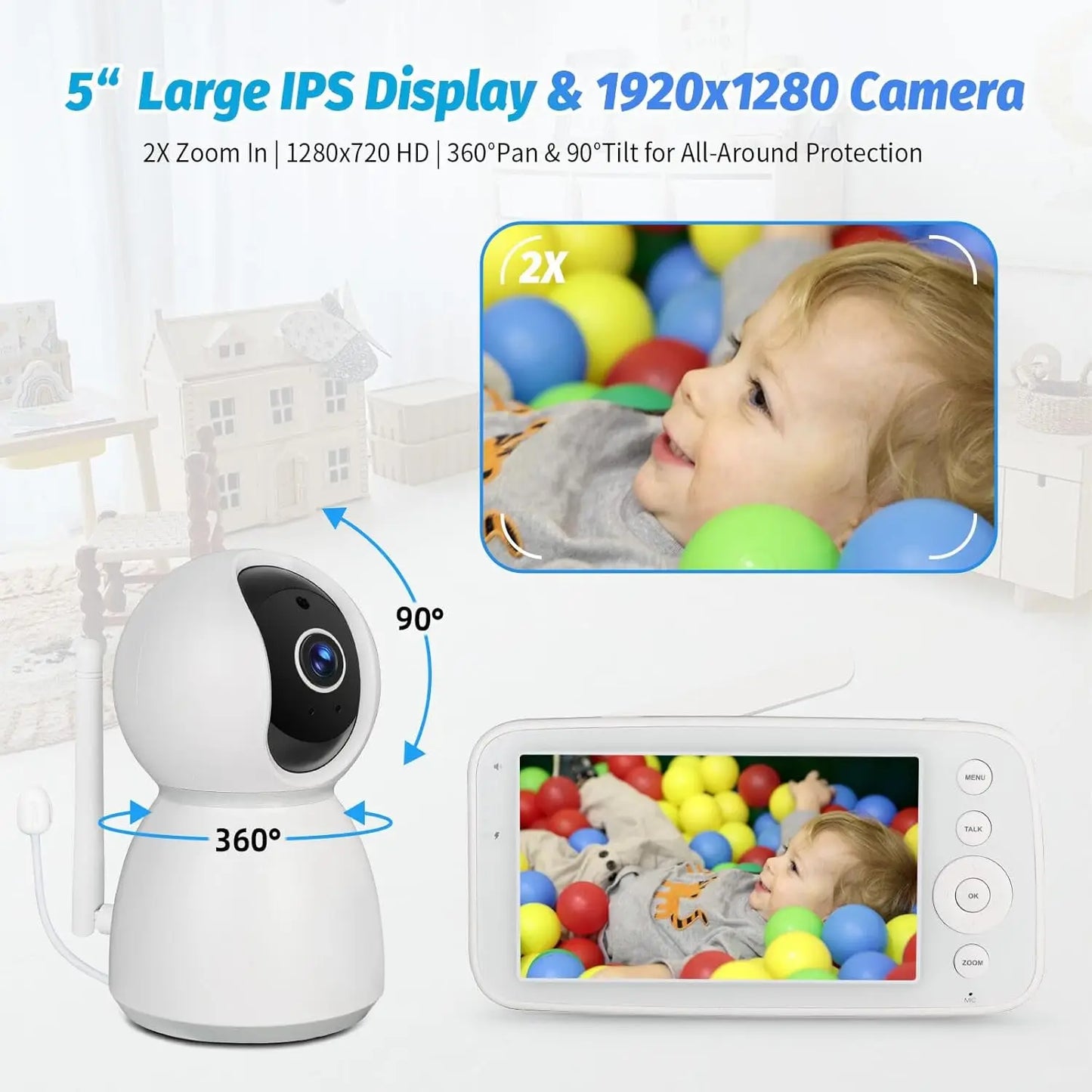 Baby Monitor w/Audio, Night Vision, 2Way Talk & 10 Lullabies