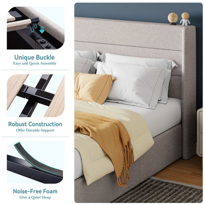 Lift Up Hydraulic Storage Bed with Wingback Headboard