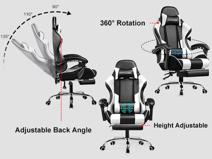 Gaming Chair With Lumbar Support, and Footrest