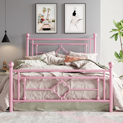 Vintage Victorian Style Metal Platform Bed Frame with Head & Footboard