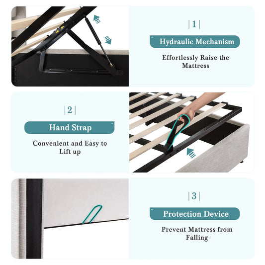 Lift Up Hydraulic Storage Bed with Wingback Headboard