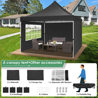 10x10ft Garden Gazebo Pop Up Canopy Tent w/3 Sidewalls