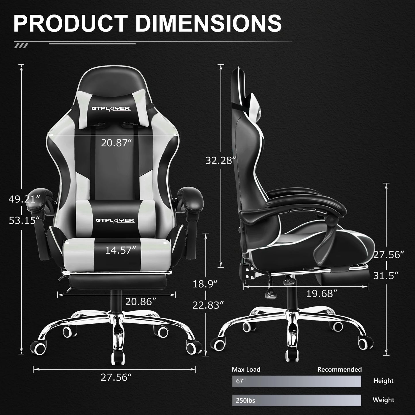 Gaming Chair With Lumbar Support, and Footrest
