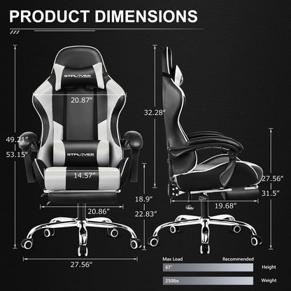 Gaming Chair With Lumbar Support, and Footrest