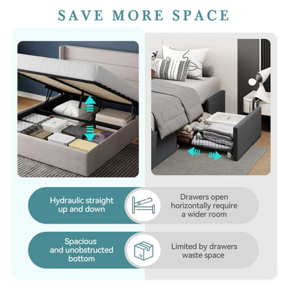 Lift Up Hydraulic Storage Bed with Wingback Headboard
