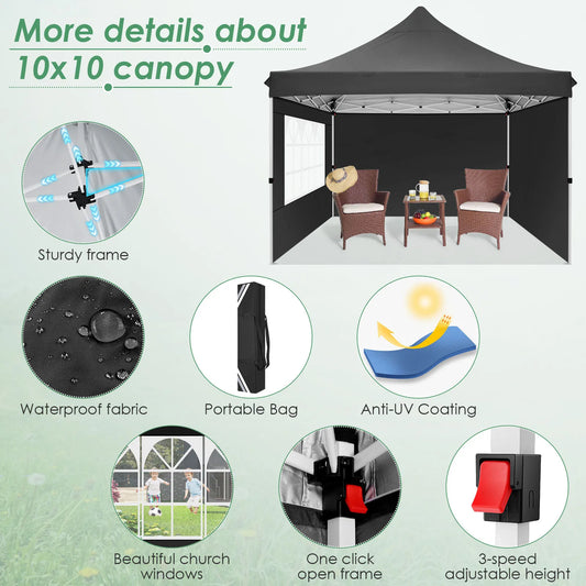 10x10ft Garden Gazebo Pop Up Canopy Tent w/3 Sidewalls
