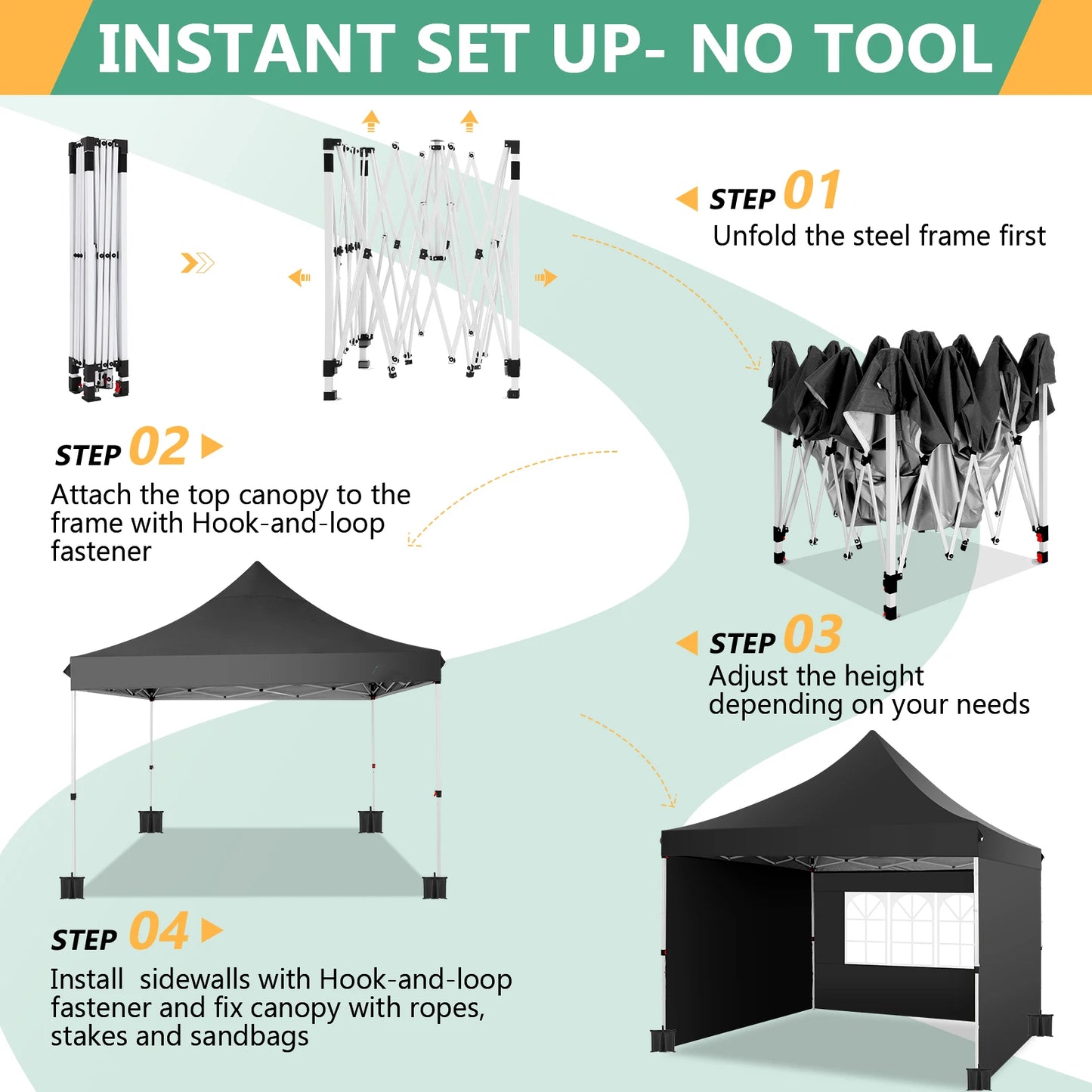 10x10ft Garden Gazebo Pop Up Canopy Tent w/3 Sidewalls