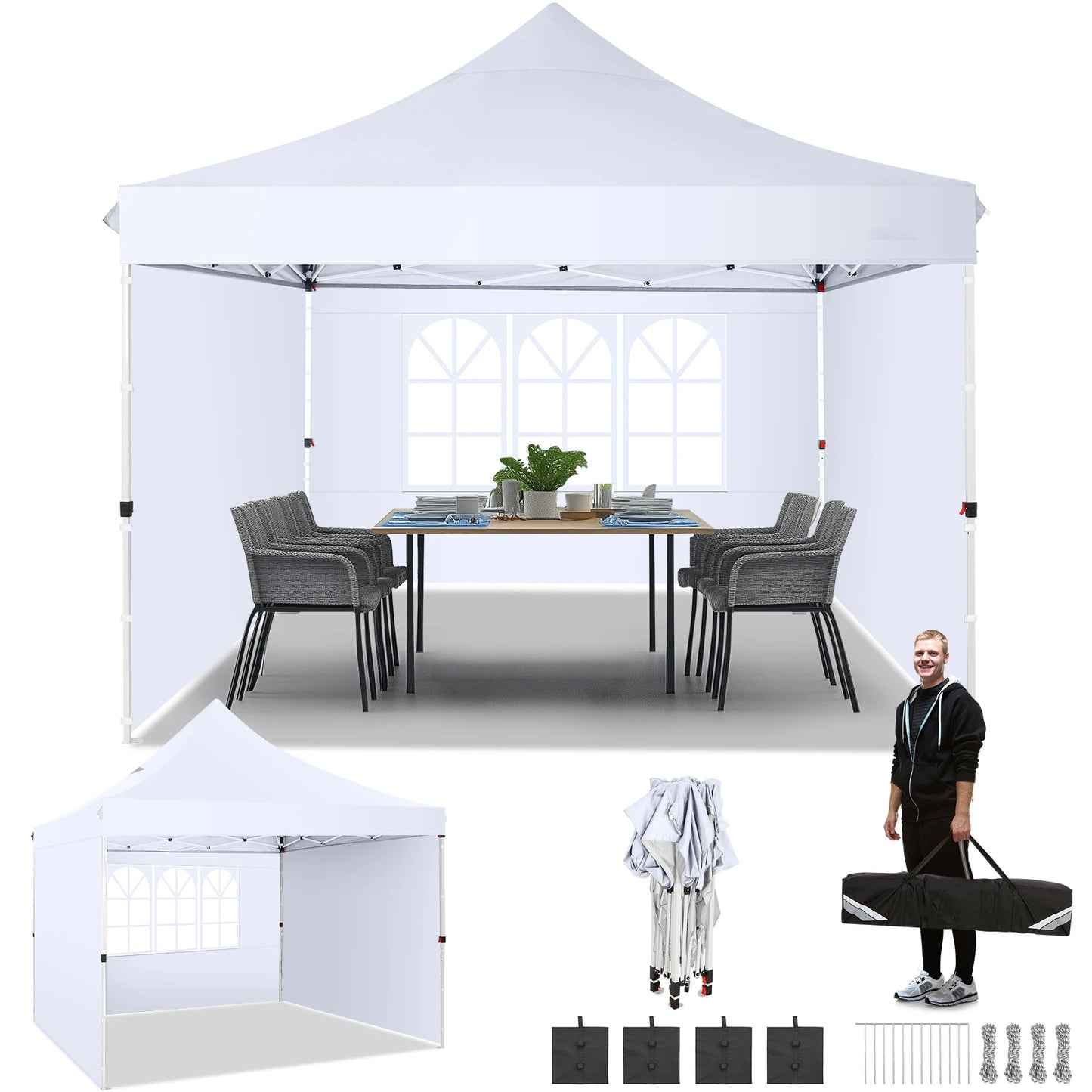 10x10ft Garden Gazebo Pop Up Canopy Tent w/3 Sidewalls