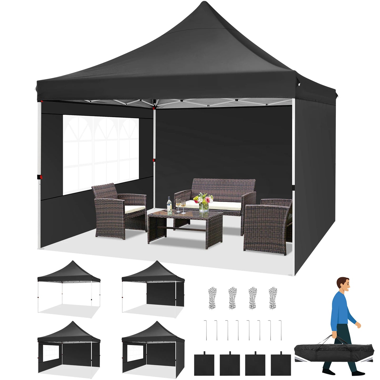 10x10ft Garden Gazebo Pop Up Canopy Tent w/3 Sidewalls