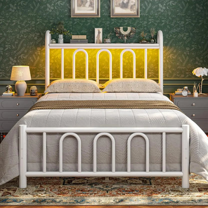 Metal Victorian Platform Bed Frame with LED Lights