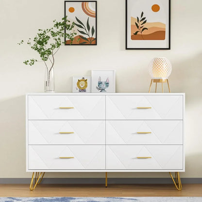 Modern Black Bedroom Set with 6-Drawer Dresser and Nightstands