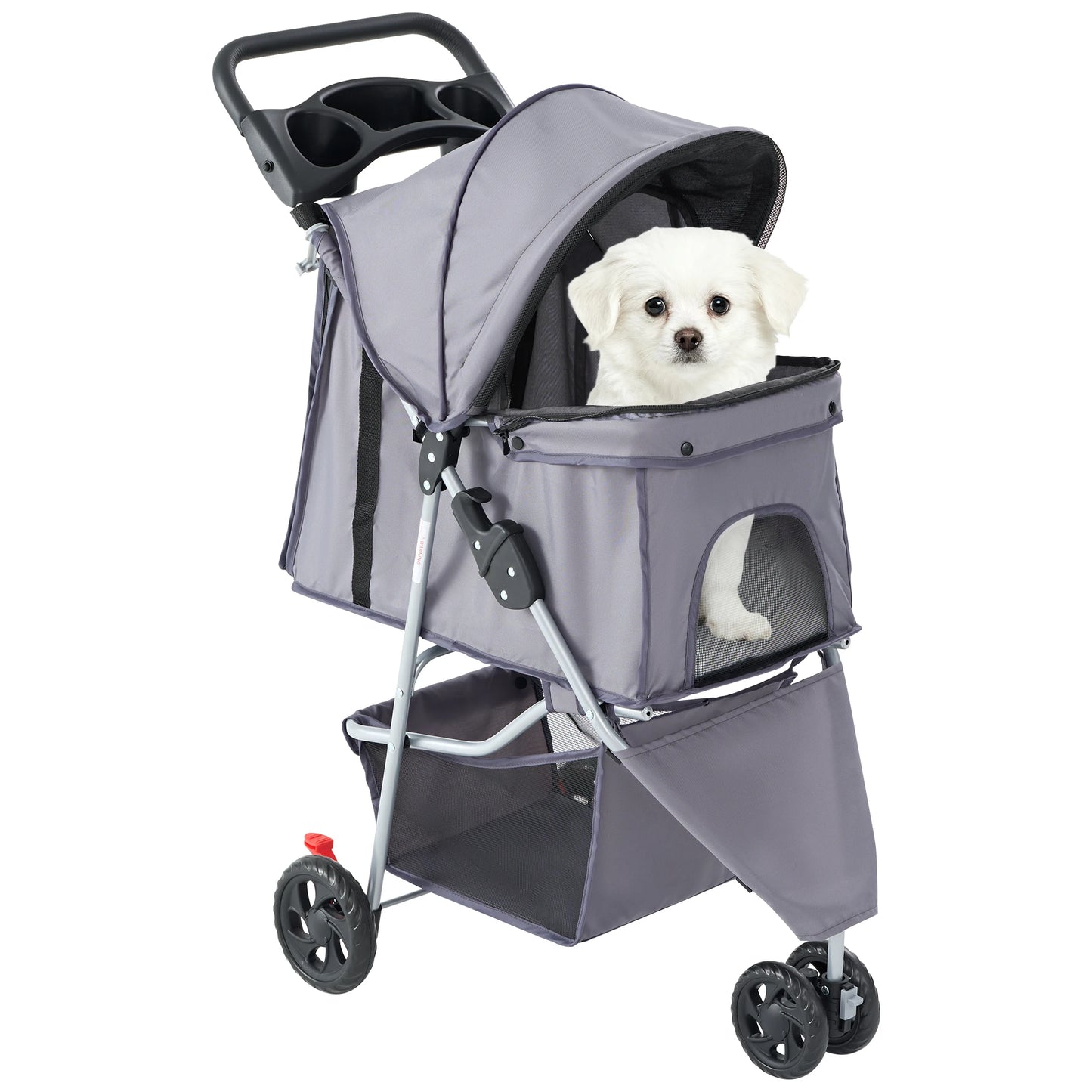 3 Wheel Foldable Pet Stroller for Small Dogs & Cats, Mesh Windows