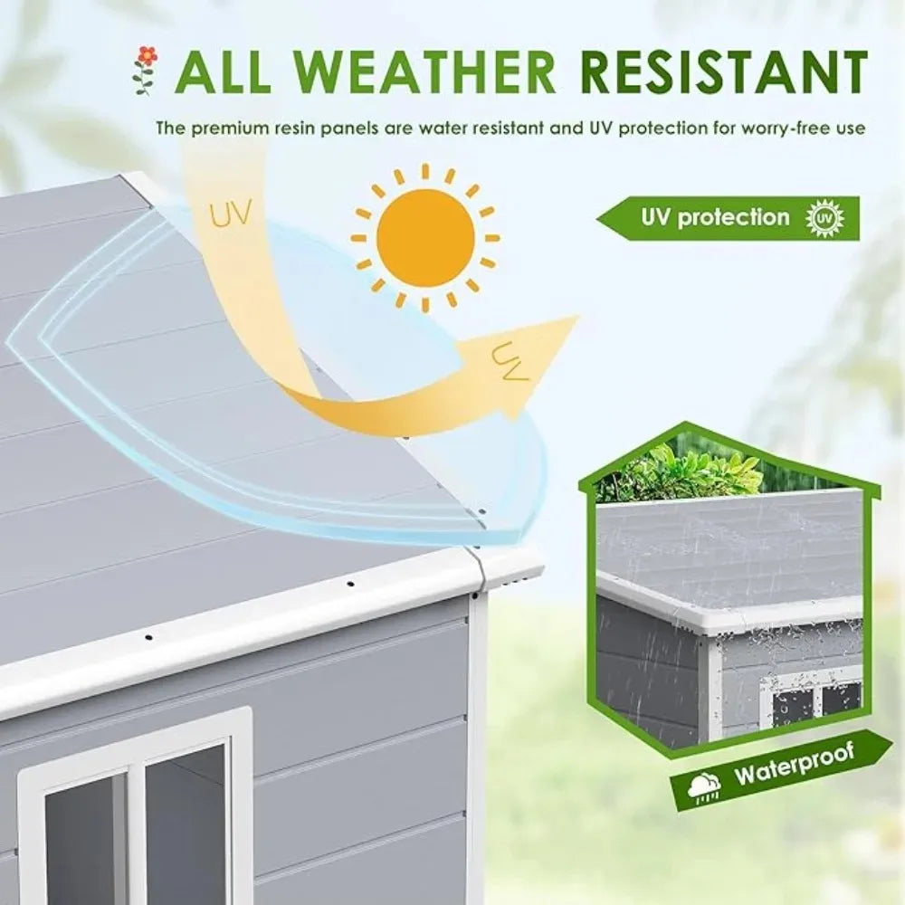 Outdoor Resin Storage Shed, 5 x 4 FT w/Floor and Lockable Door