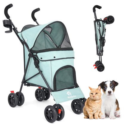 Pet Stroller 4 Wheel Stroller Rotate with Brakes & Storage