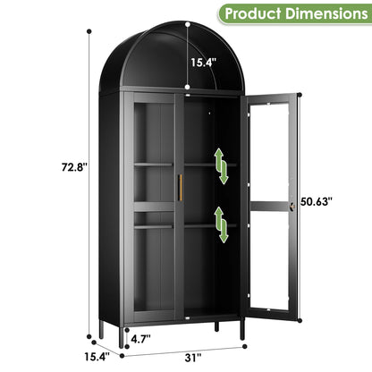 Metal Arched Display Cabinet with Lockable Glass Door and 2 Adjustable Shelves