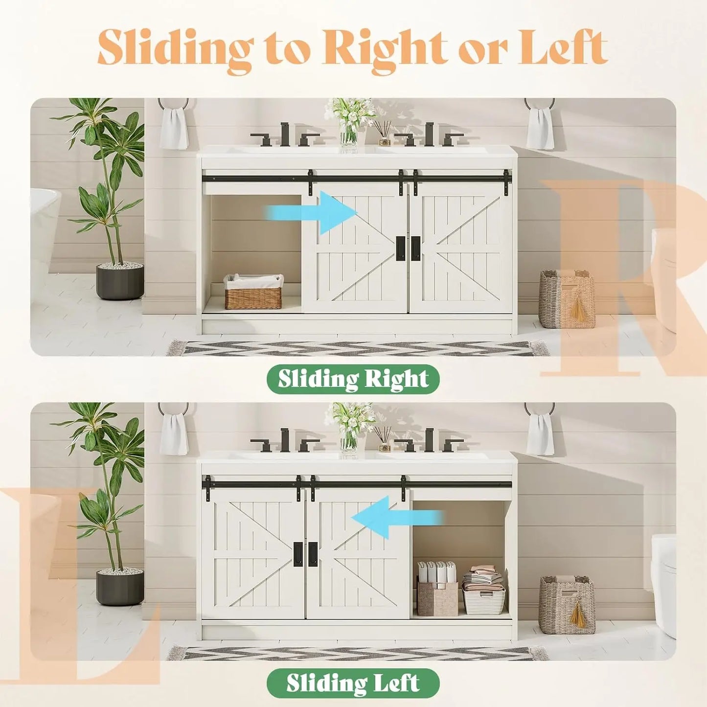 61" Farmhouse Double Bathroom Vanity w/Dual Basin Sink & Storage Cabinet