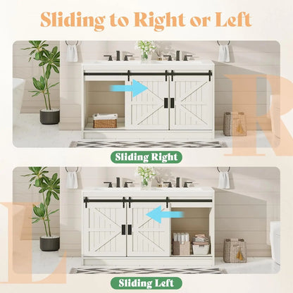 61" Farmhouse Double Bathroom Vanity w/Dual Basin Sink & Storage Cabinet