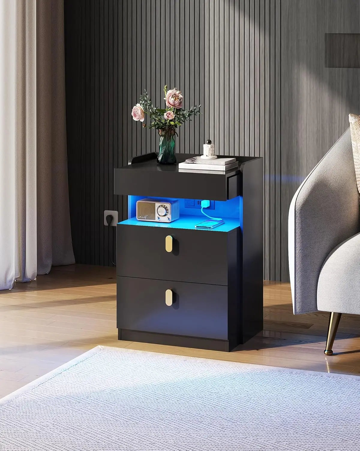 Nightstand, with LED Lights, Set of 2