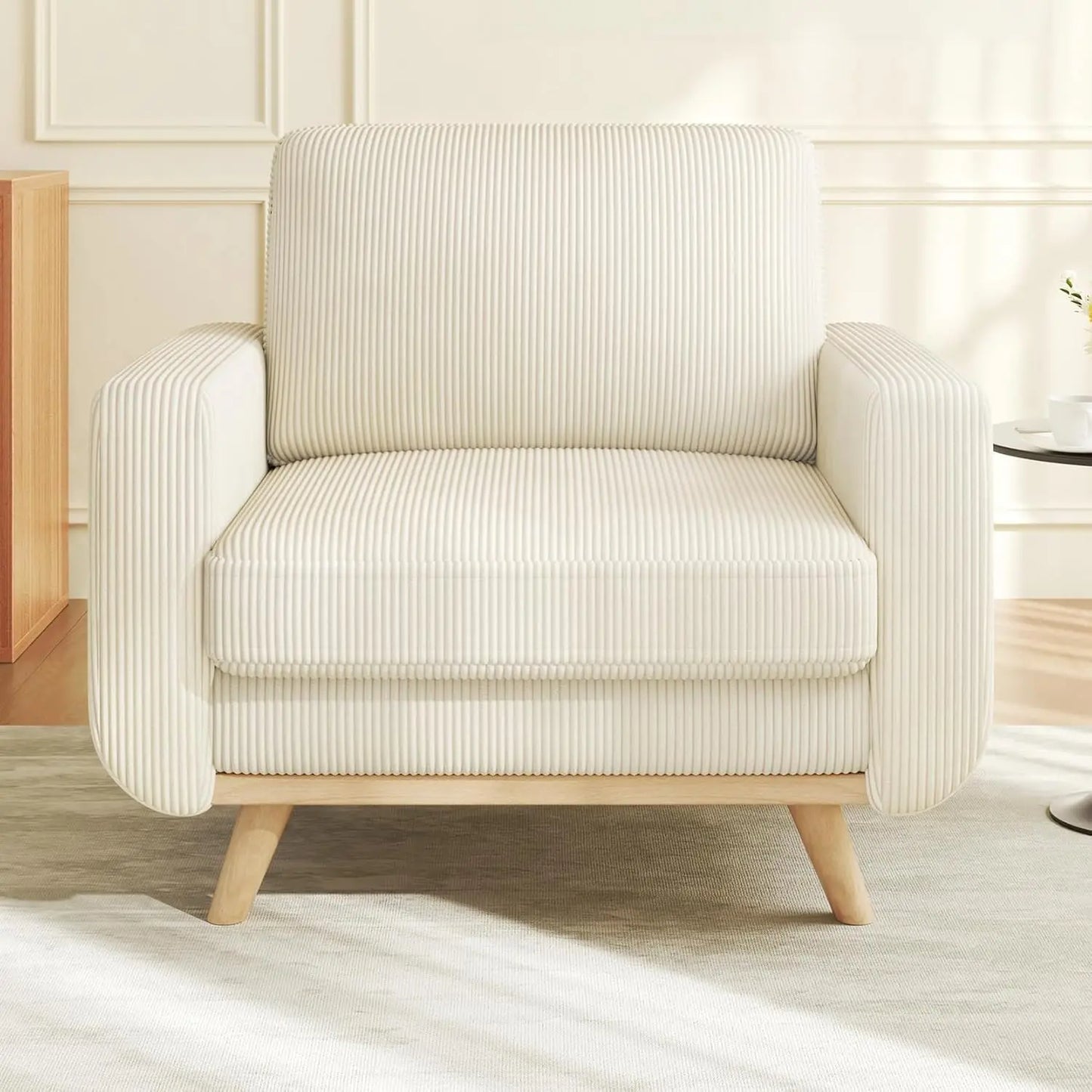 3-Seat Corduroy L-Shape Modular Sofa with Movable Ottoman,