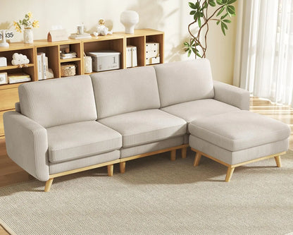 3-Seat Corduroy L-Shape Modular Sofa with Movable Ottoman,
