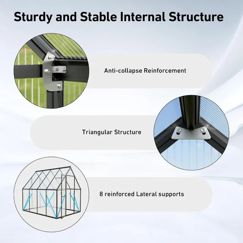 Small Polycarbonate Walk-in Greenhouse w/Vented Roof & Windproof Aluminum Frame